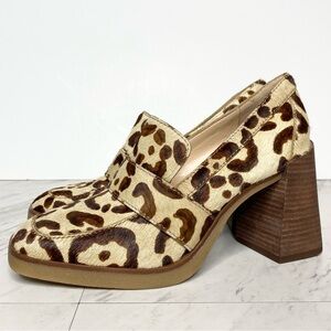 Vince Camuto Ezerna Leopard Heeled Square Toe Loafer 6 1/2 M